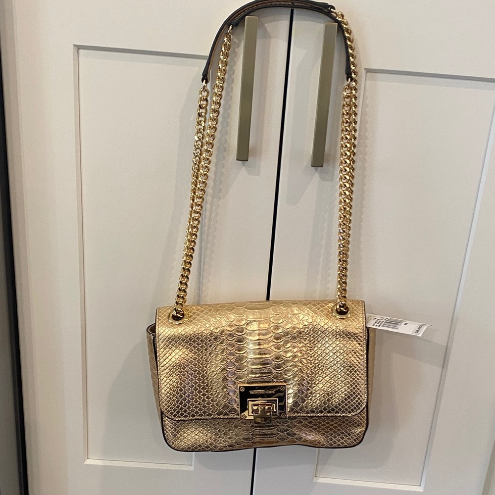 Michael Kors Gold Python-Embossed Leather Shoulde… - image 4